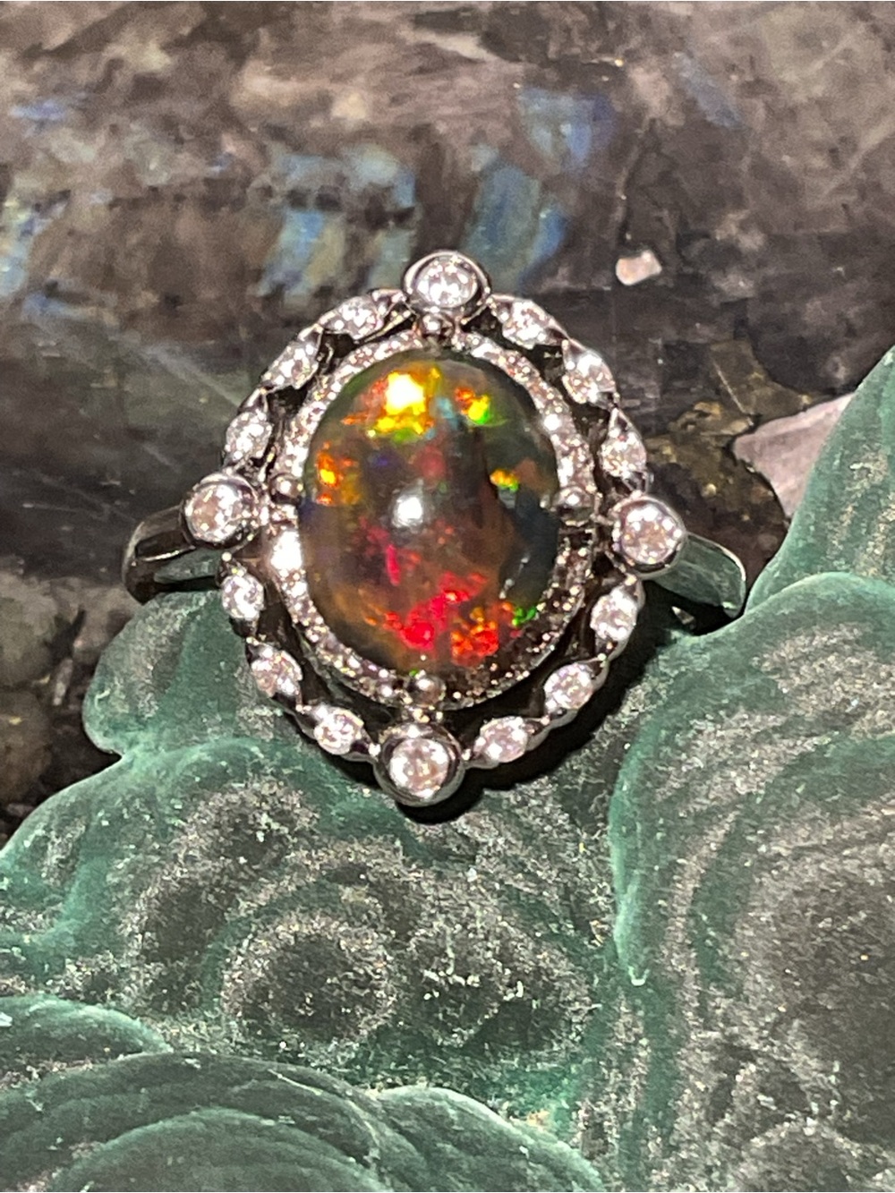 Black Opal Silver Ring 8
